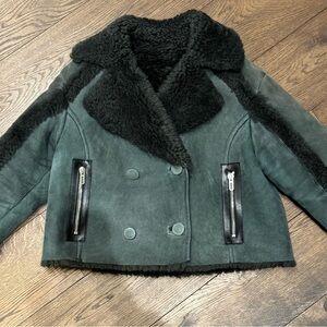Women's Shearling Jacket in Black and Green